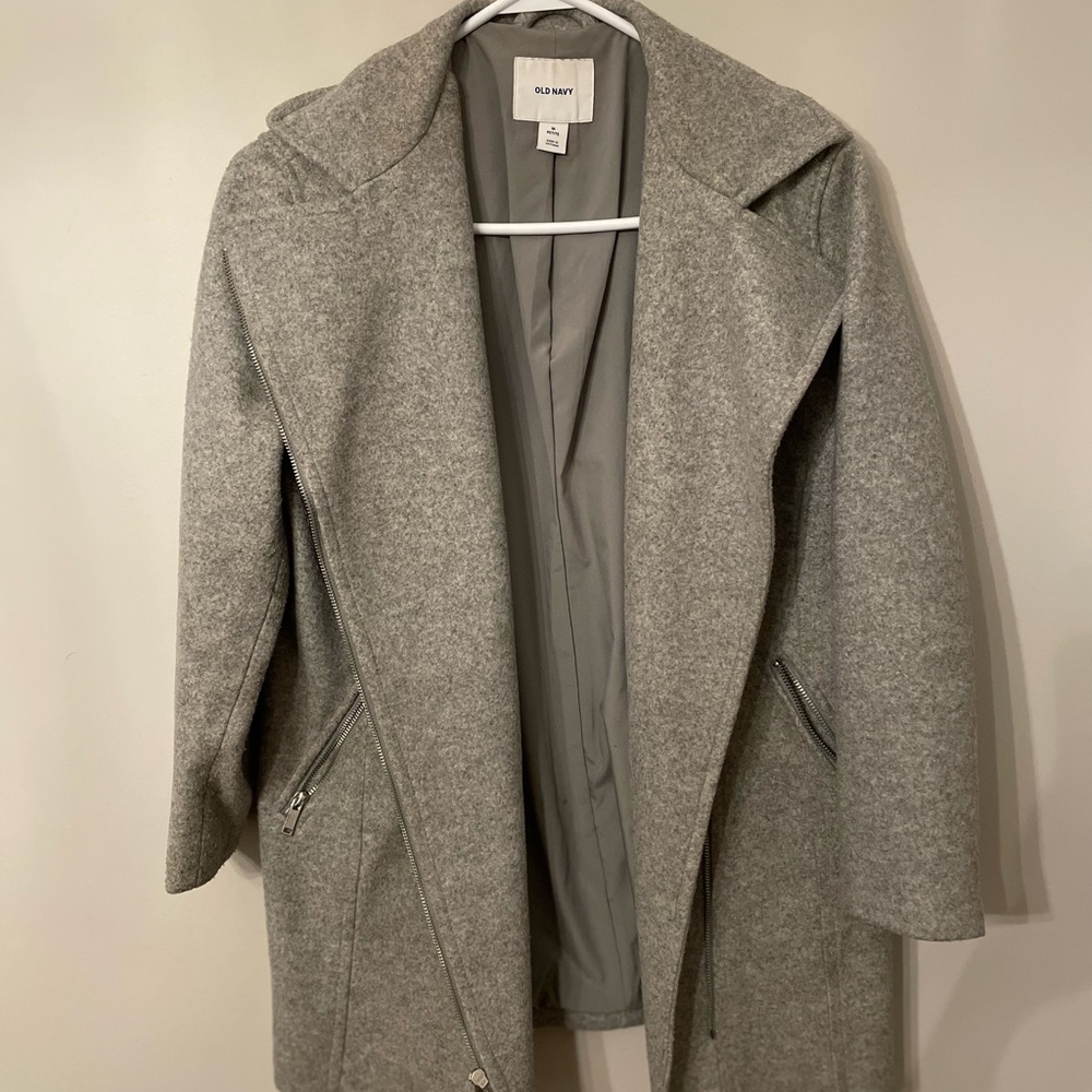 Zippered Moto Style Pea Coat- Petite Medium